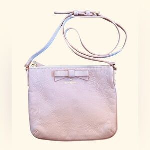 Kate Spade PINK Bow Pebbled Leather Crossbody Light Pink 9”x7.5” Valentines Day